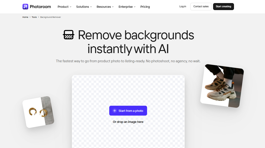 photo room background remover tool removing a background from a product photo