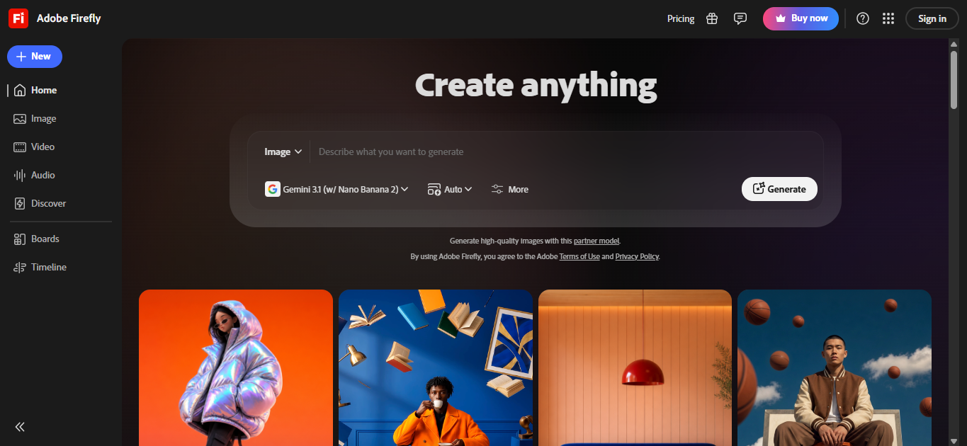 Adobe Firefly AI image generator for commercial design and image editing