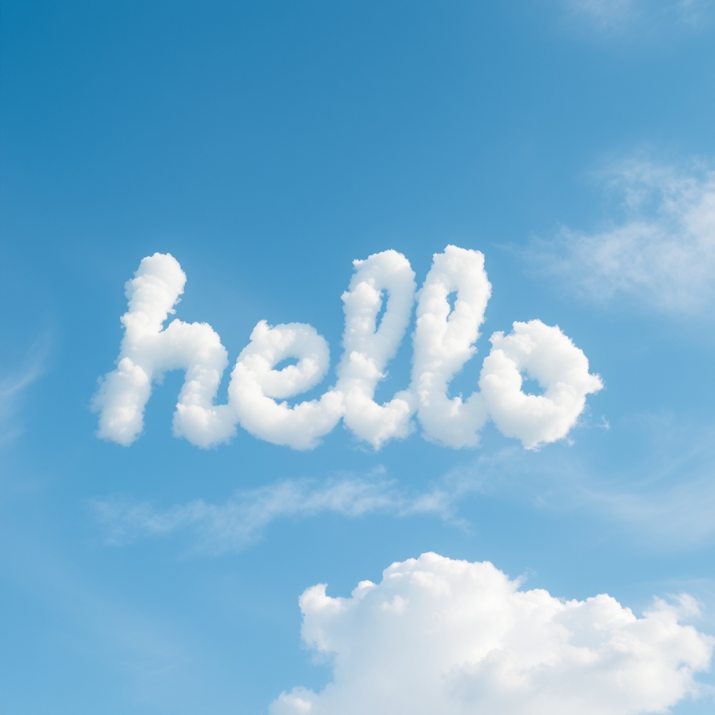 hello text in the sky made up of clouds