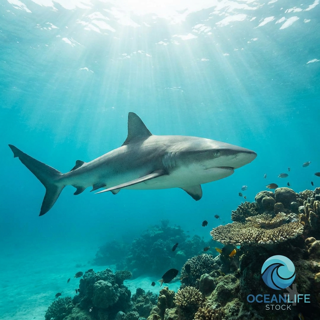 shark in under water stock photo