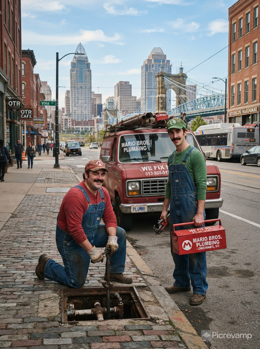 photo realistic mario brothers that takes place in Cincinnati, Ohio
