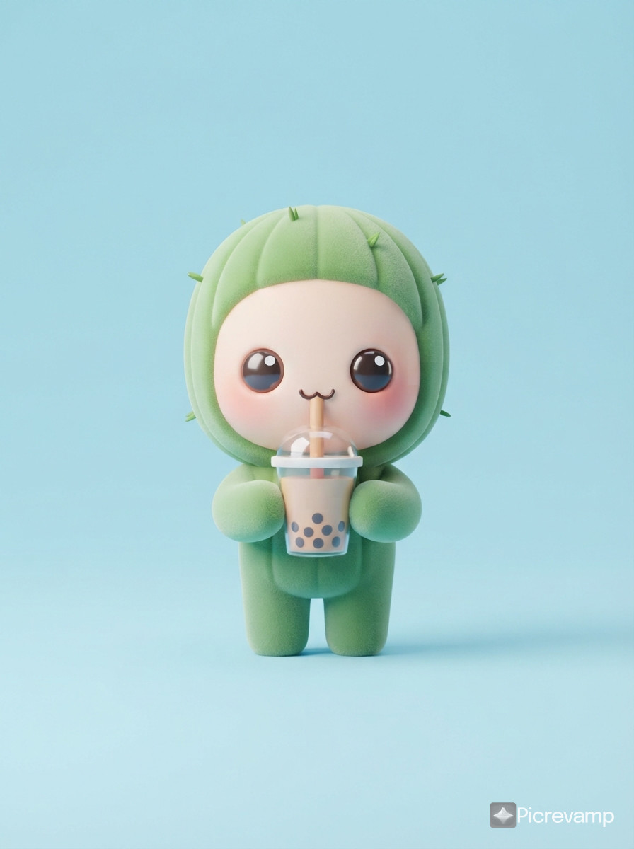 Create adorable minimalist mascot 3D character centered on a clean pastel background.