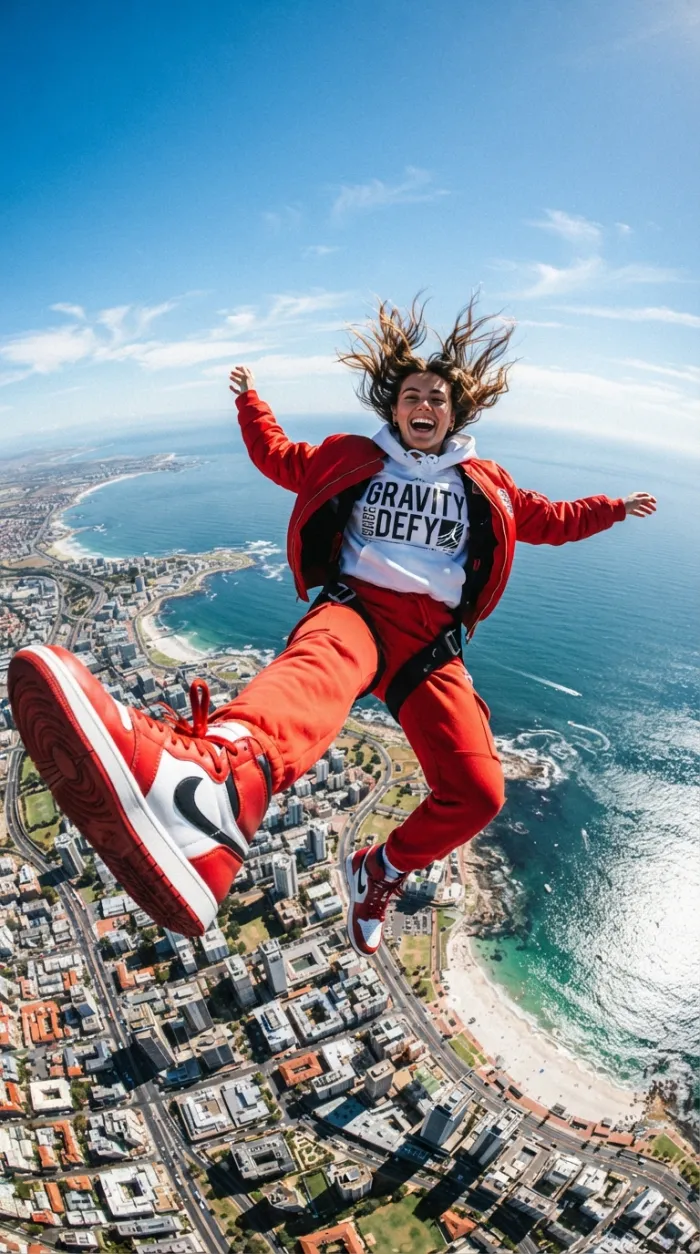 Freefall Skydiving Over Coast City Sneaker Focus
