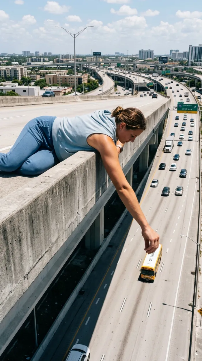 Highway Overpass Giant Bus Toy Illusion