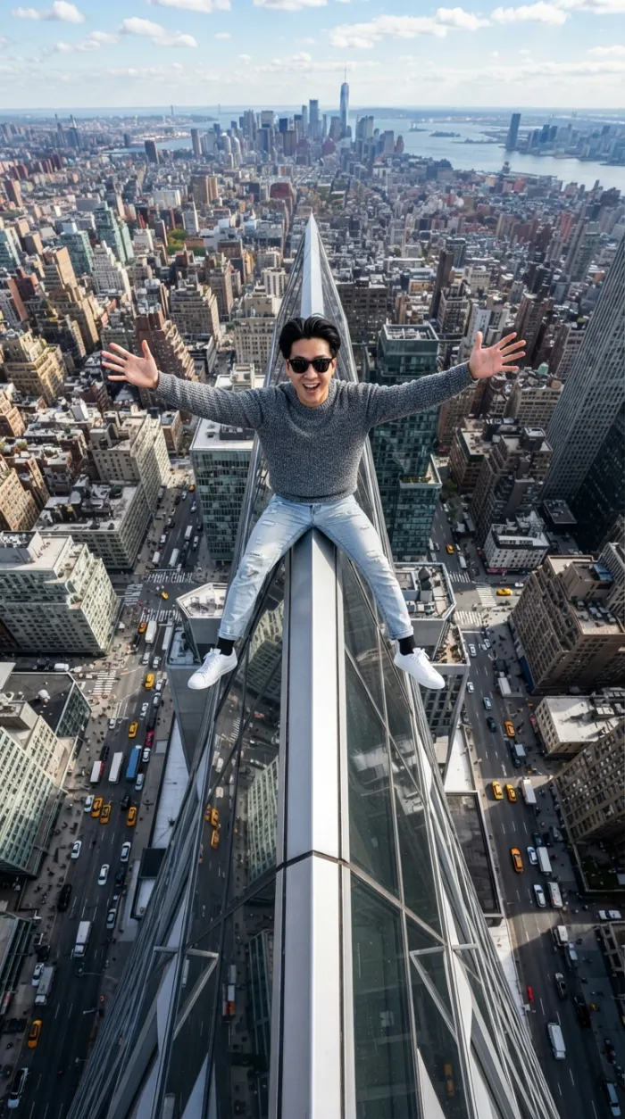Vertigo Skyscraper Rooftop Straddle Perspective