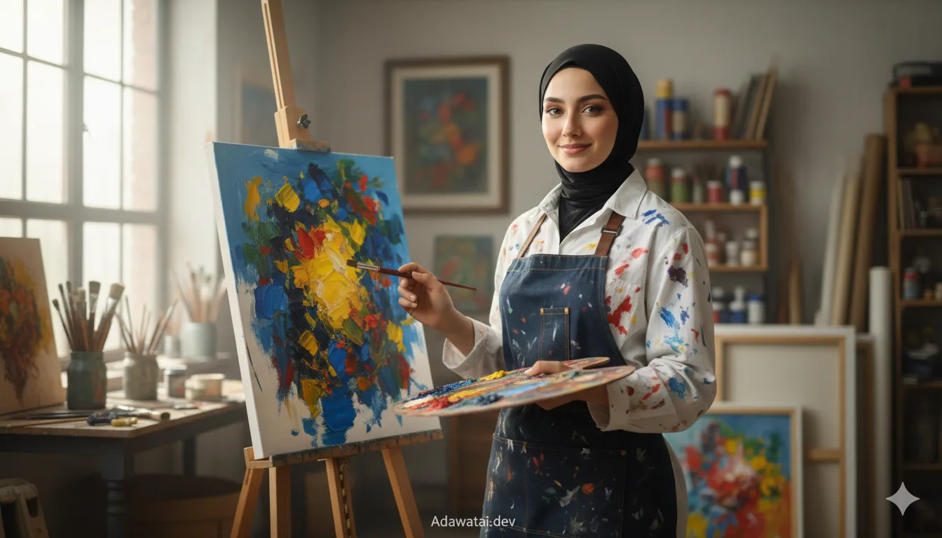 Woman Artist Painting Studio