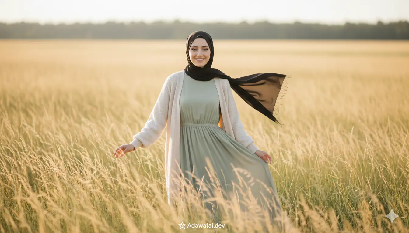 Woman Meadow Golden Hour