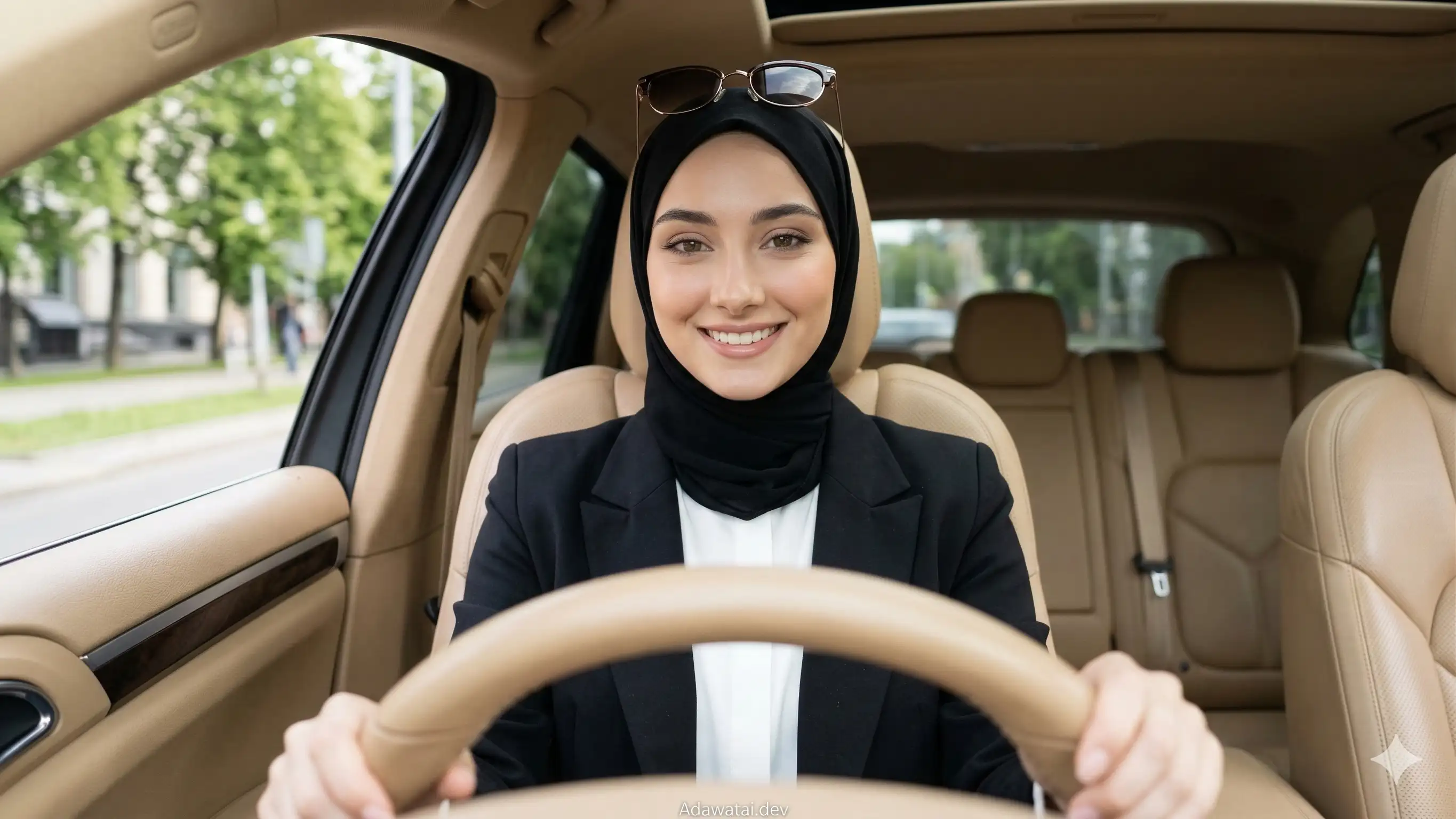 Woman Driving Luxury Car Confident