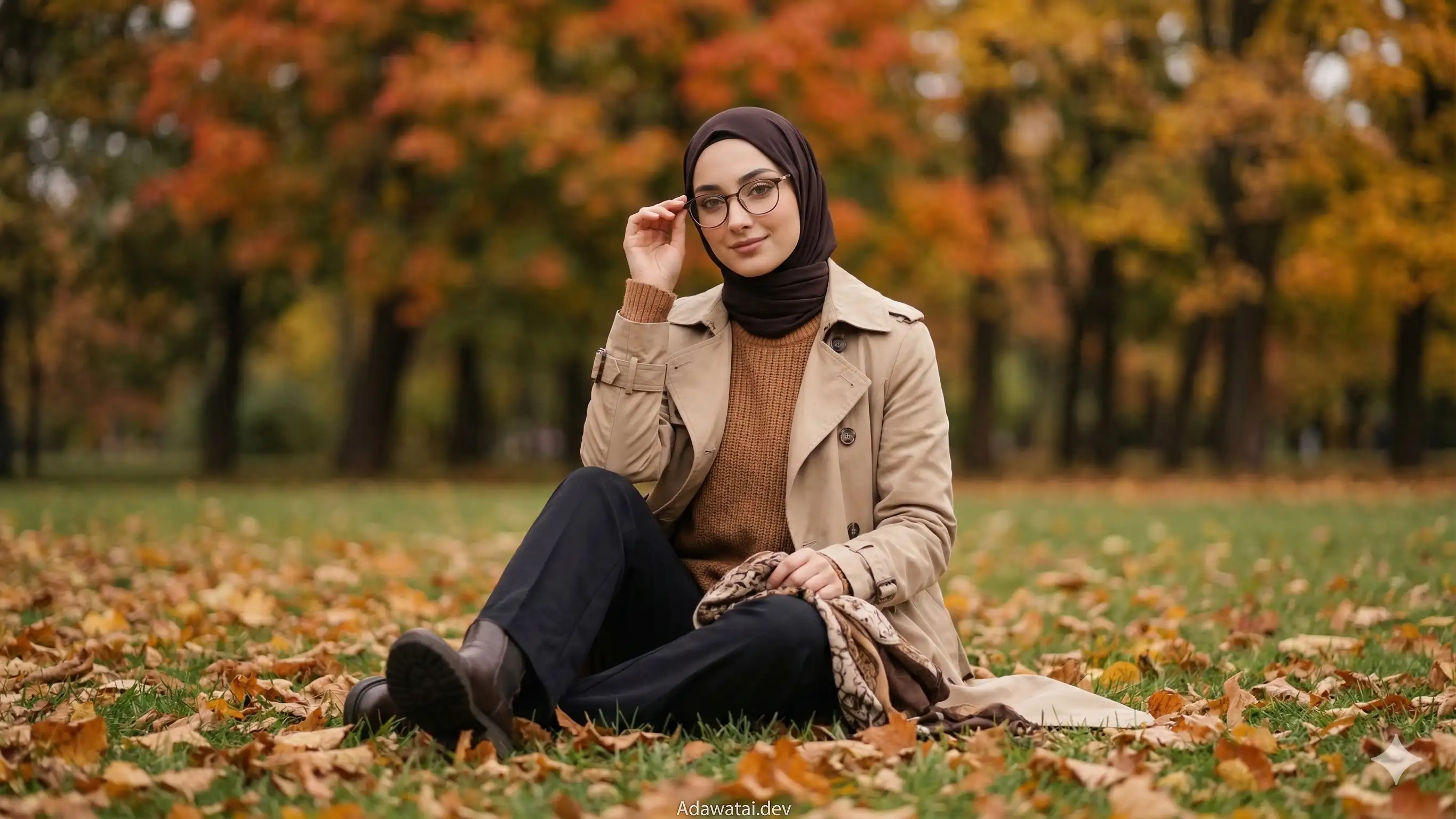 Woman Autumn Park Trench Coat