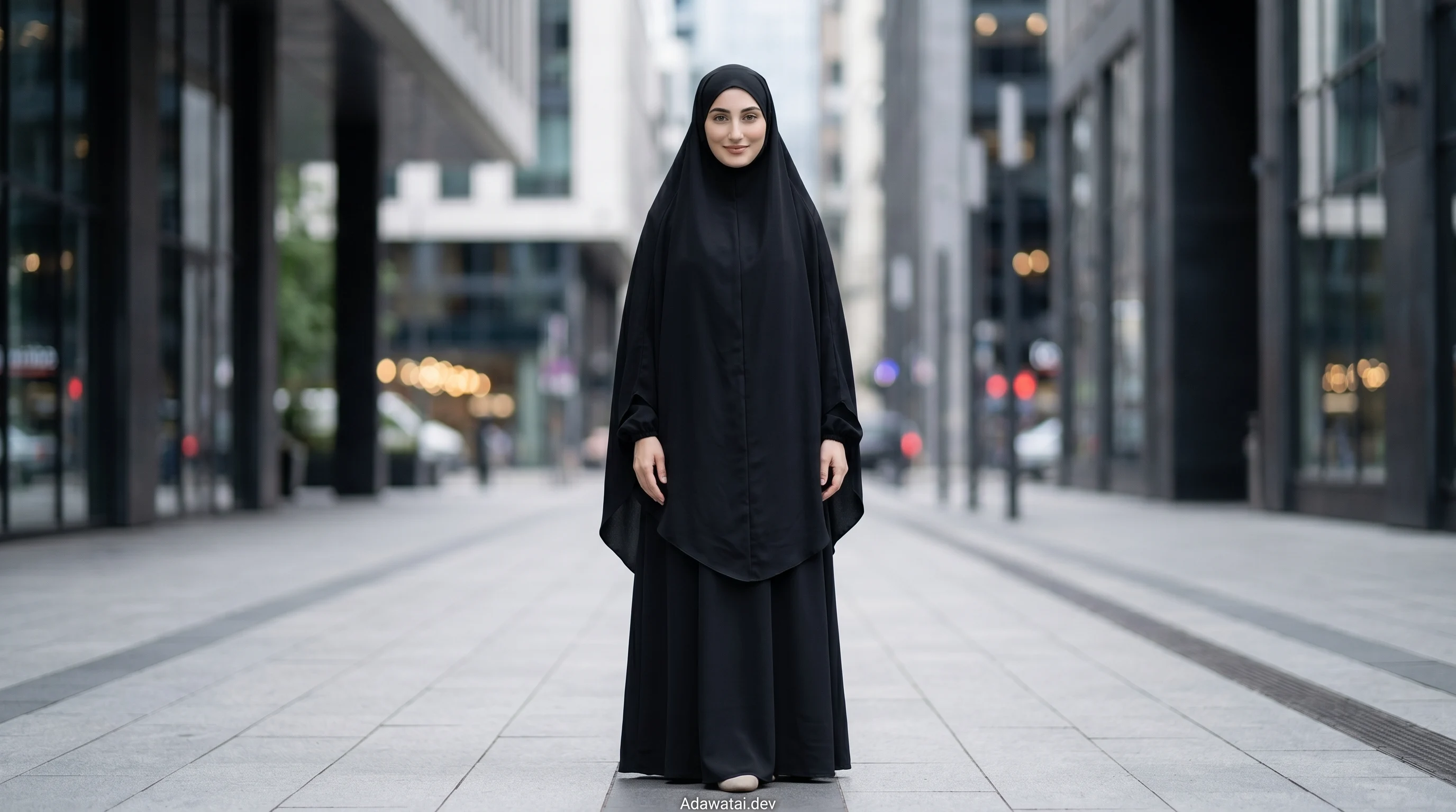 Woman Black Khimar City