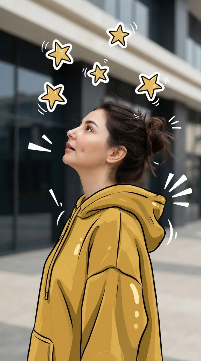 Creative Mixed-Media Side-Profile Cartoon Portrait