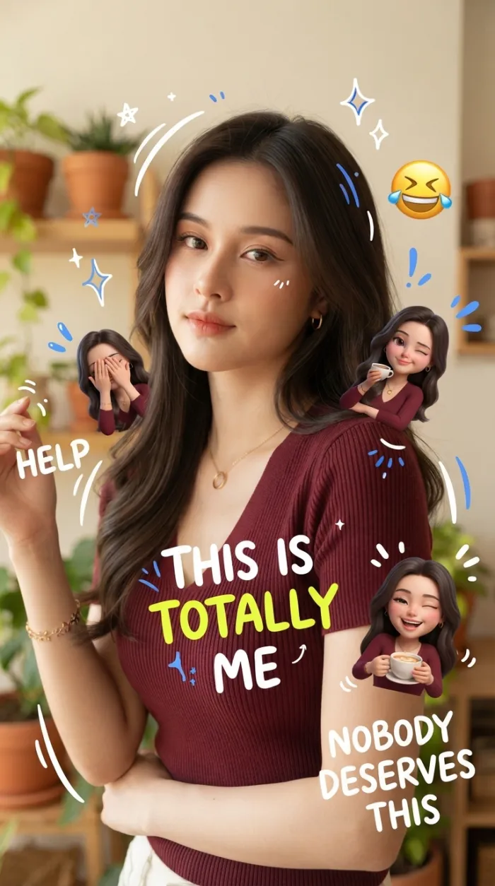 Playful 3D Cartoon Stickers Mixed-Media Portrait